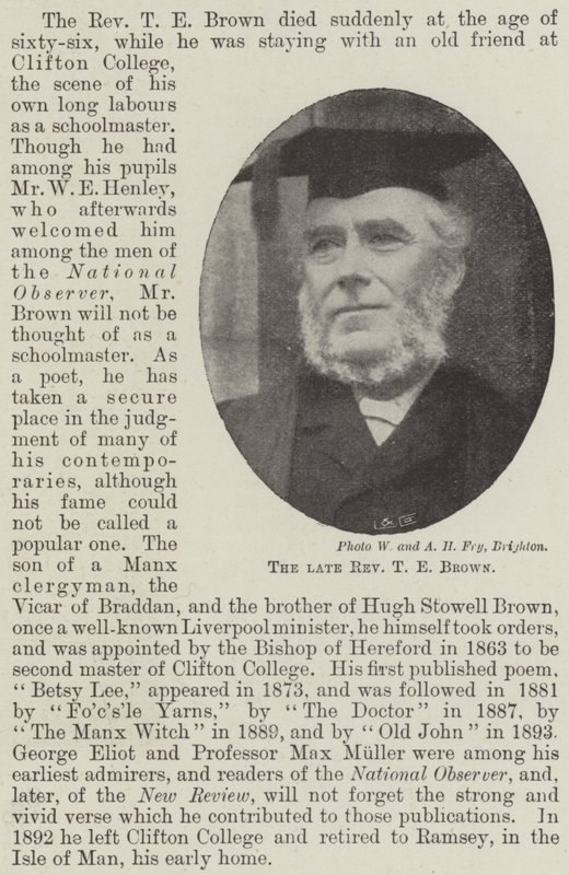 Der verstorbene Reverend T E Brown von English Photographer