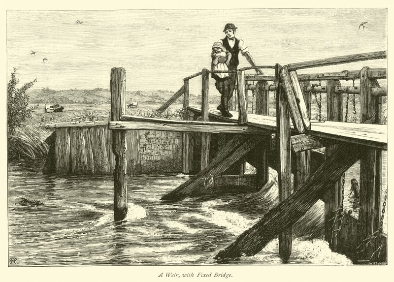 Ein Weir, mit fester Brücke von English School