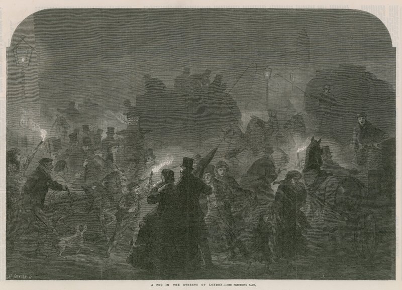 Ein Nebel in den Straßen von London von English School