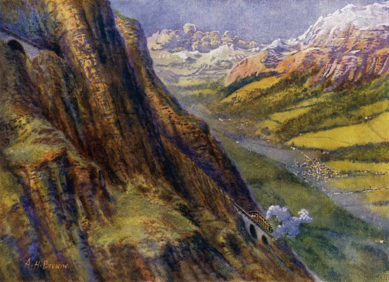 Eine Bergbahn in der Schweiz (Lithografie) von English School