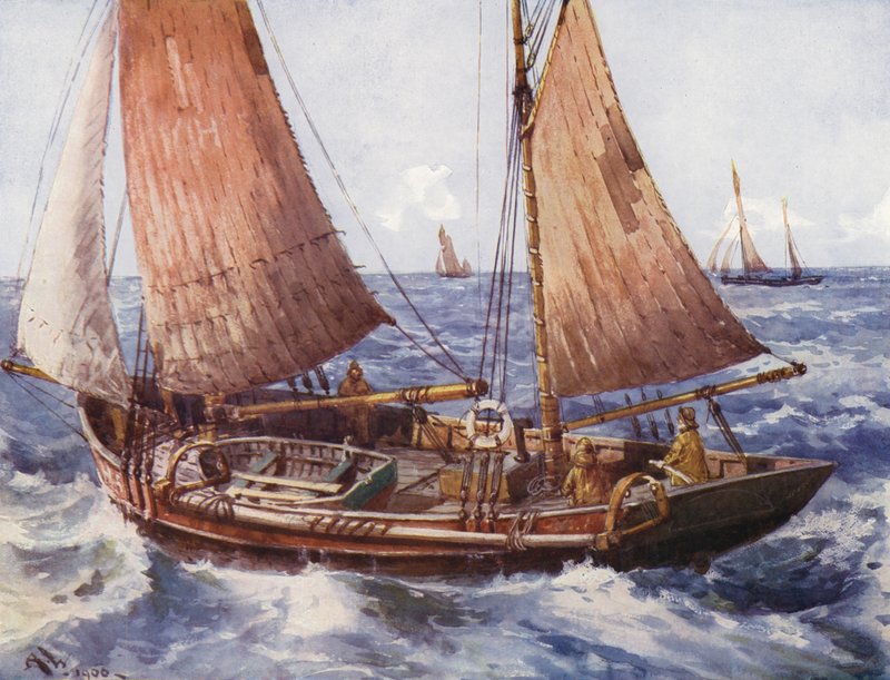 Ein Trawler auf See (Farblithographie) von English School