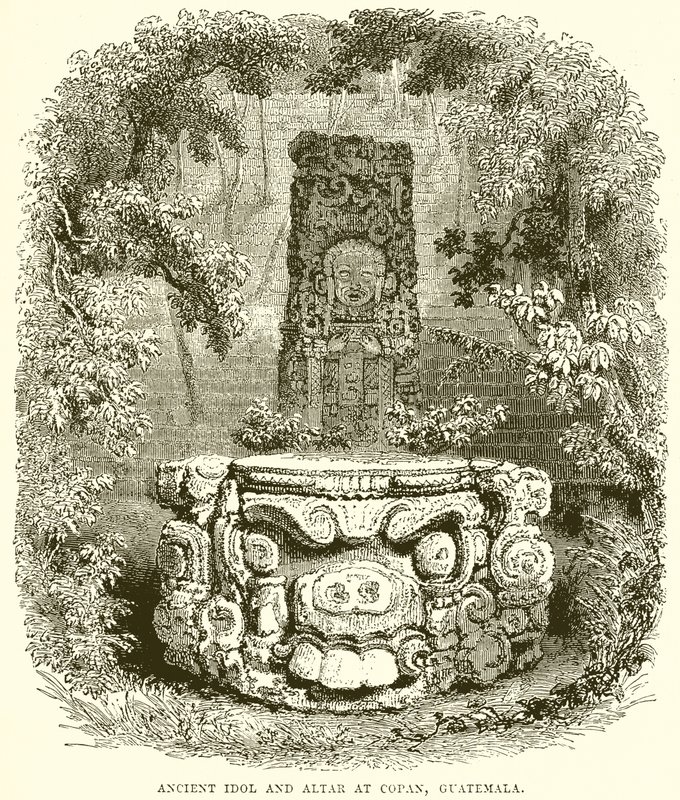Alter Götze und Altar in Copan, Guatemala von English School
