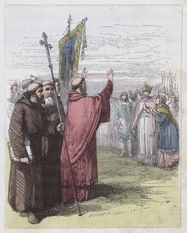 Augustinus predigt vor Ethelbert von English School