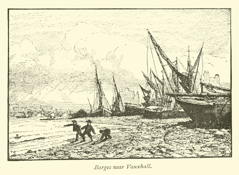 Lastkähne in der Nähe von Vauxhall von English School