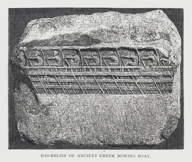 Basrelief eines antiken griechischen Ruderbootes von English School