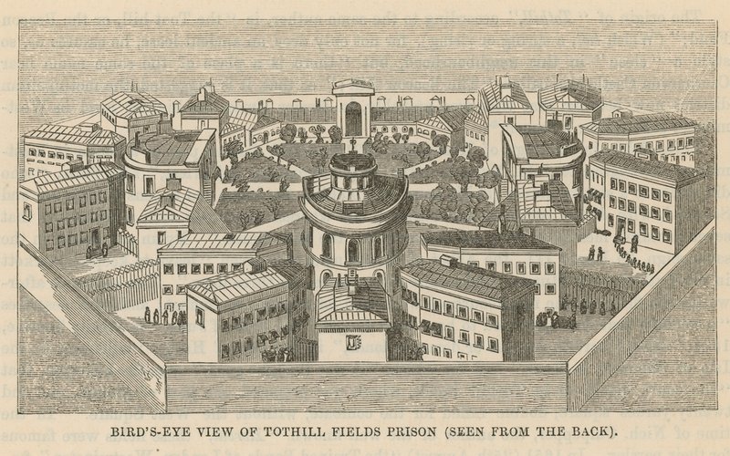 Vogelperspektive des Tothill Fields Prison von English School