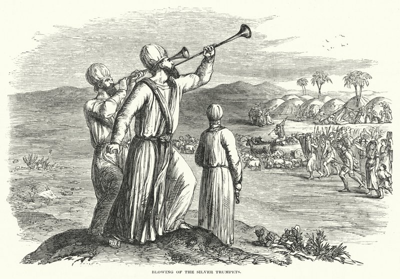 Das Blasen der silbernen Trompeten (Gravur) von English School