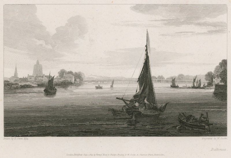 Boote auf der Themse bei Battersea von English School