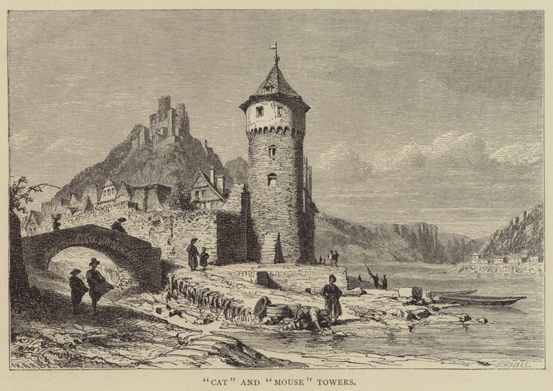 „Katzen-“ und „Mäuseturm“ (Stich) von English School