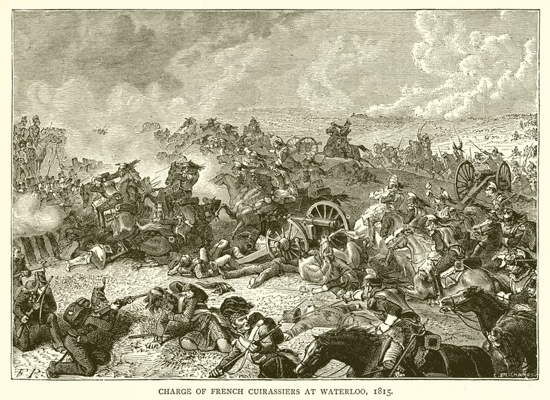 Angriff der französischen Kürassiere bei Waterloo, 1815 von English School