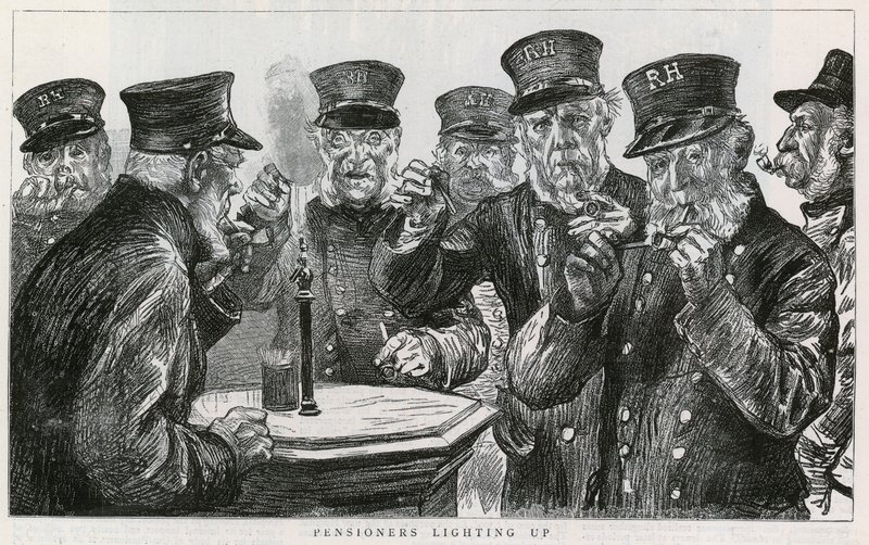 Chelsea-Pensionäre beim Anzünden von English School