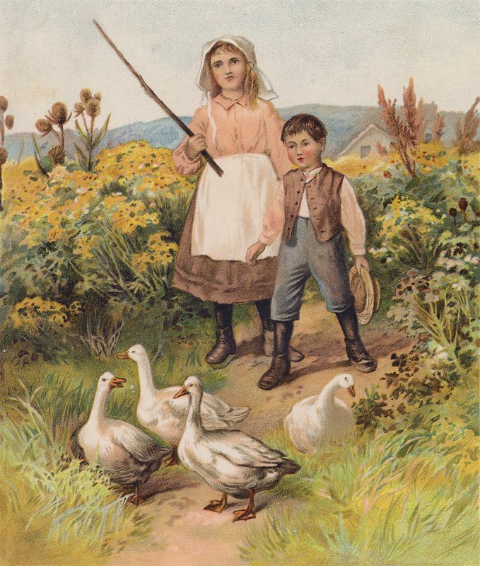 Kinder mit Gänsen von English School