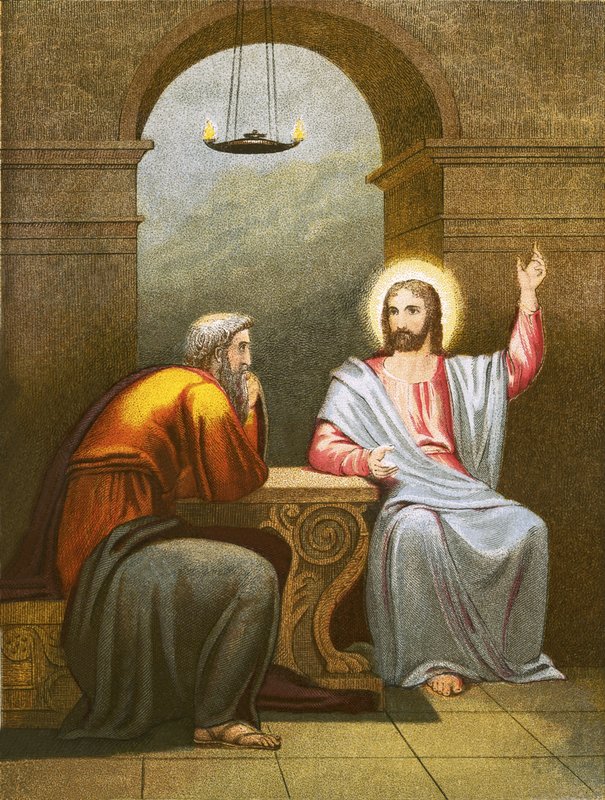 Christus unterweist Nikodemus von English School