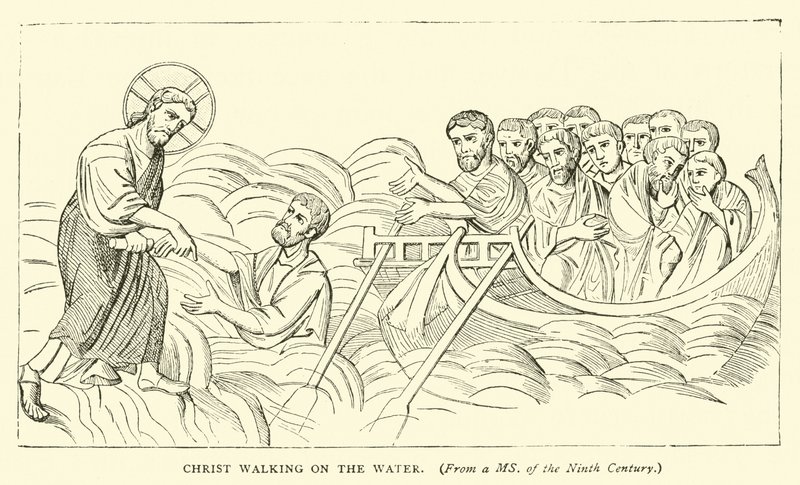 Christus geht auf dem Wasser von English School