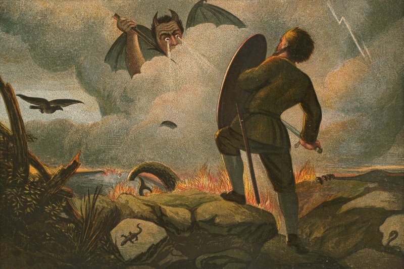 Christian kämpft mit Apollyon von English School