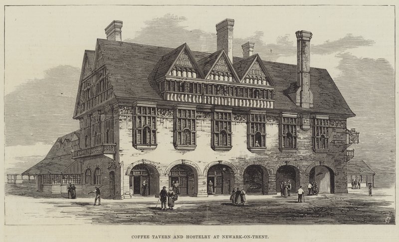Kaffee-Taverne und Herberge in Newark-on-Trent (Gravur) von English School