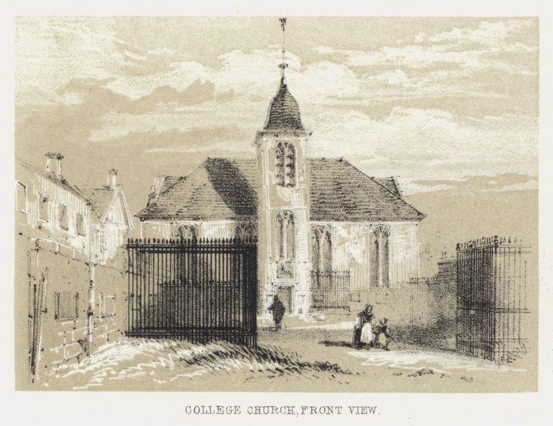 College Kirche, Vorderansicht (Stich) von English School