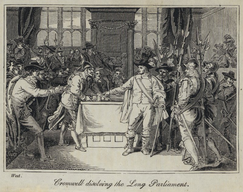 Cromwell löst das Lange Parlament auf (Stich) von English School