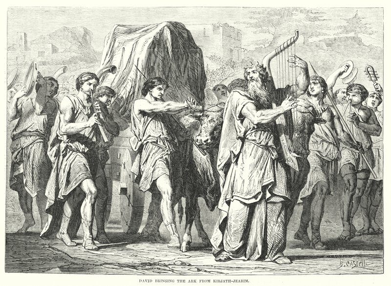 David bringt die Bundeslade aus Kirjat-Jearim (Gravur) von English School