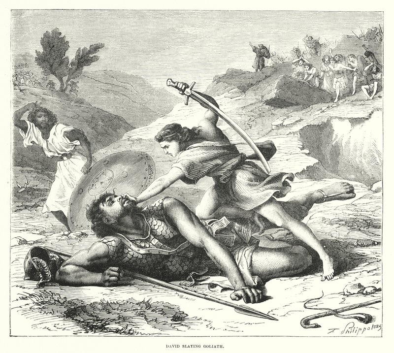 David tötet Goliath (Gravur) von English School