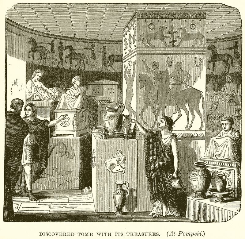 Entdecktes Grab mit seinen Schätzen (in Pompeji) von English School