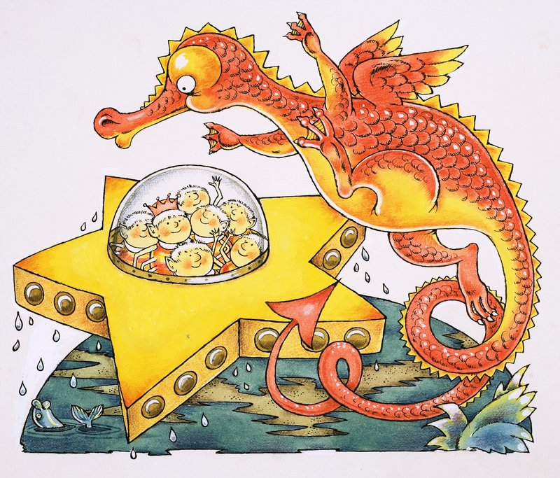 Drache umkreist sternförmiges Raumschiff von English School