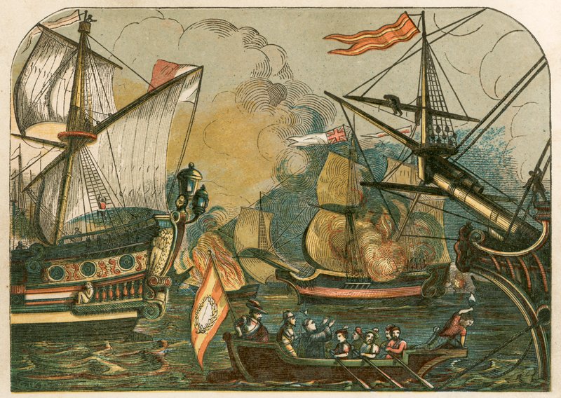 Englische Brandschiffe brennen unter der spanischen Armada von English School