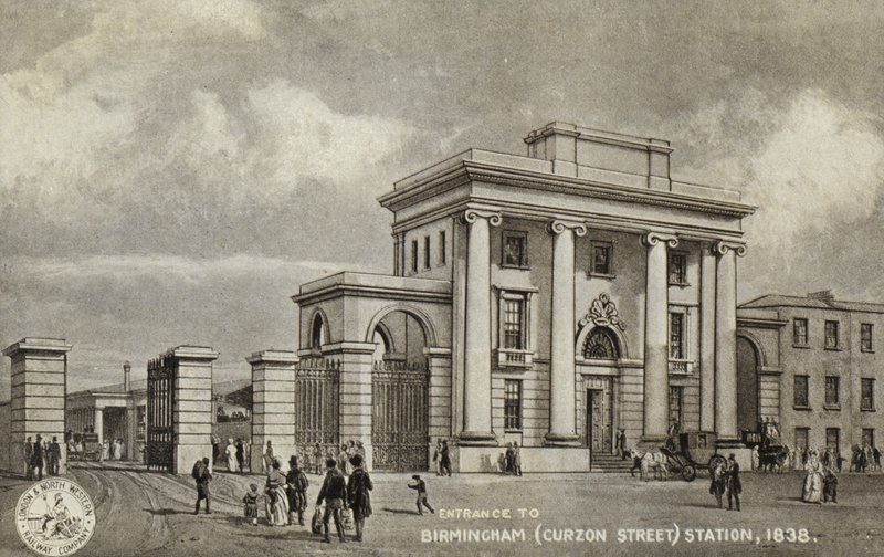Eingang zum Bahnhof Birmingham (Curzon Street), 1838 von English School