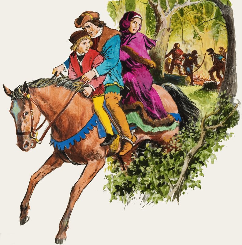 Familie auf einem Pferd von English School