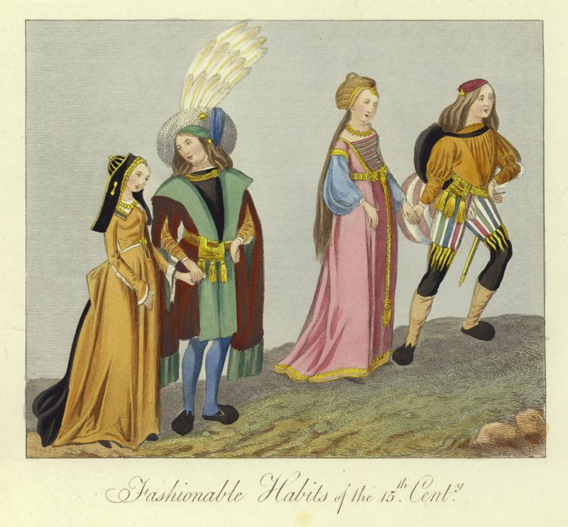 Modische Gewänder des 15. Jahrhunderts von English School
