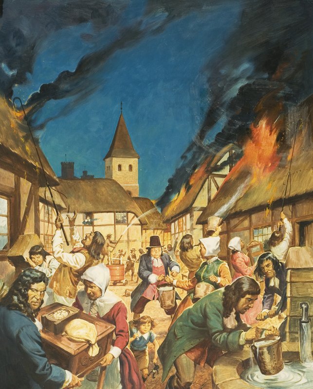 Feuer in einer Stadt von English School