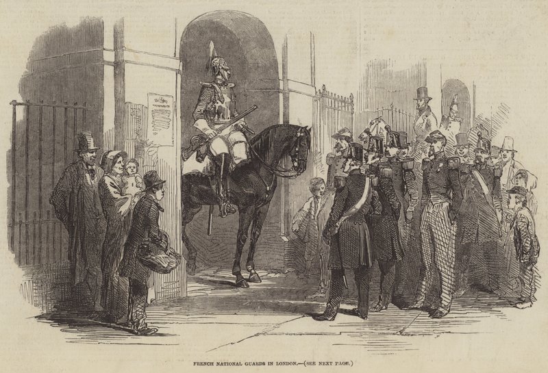 Französische Nationalgardisten in London (Gravur) von English School