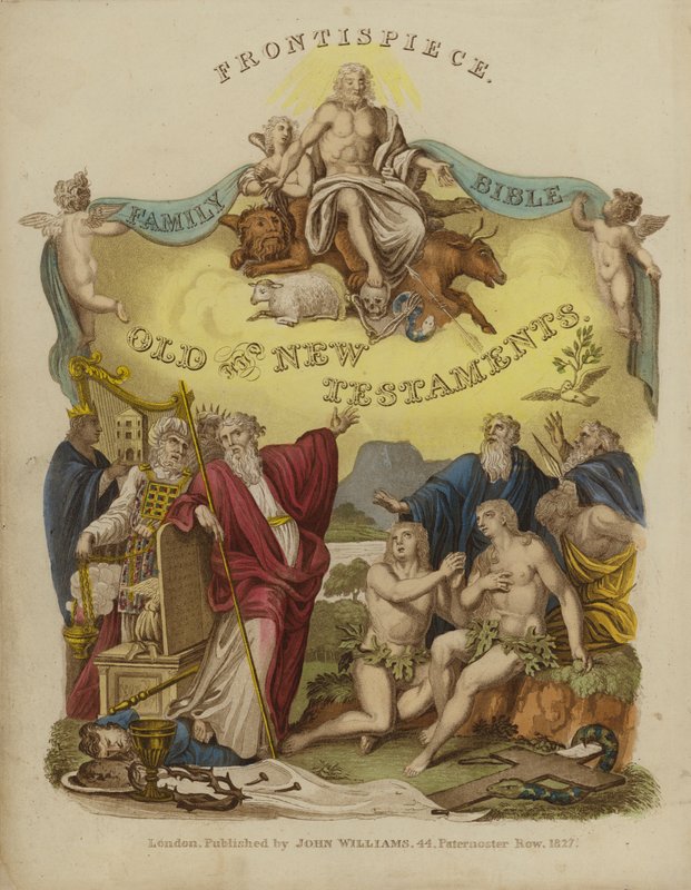 Frontispiz aus einer Familienbibel (Farblithografie) von English School