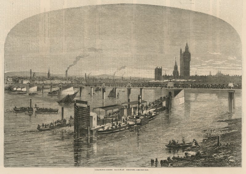 Gesamtansicht der Charing Cross Eisenbahnbrücke von English School