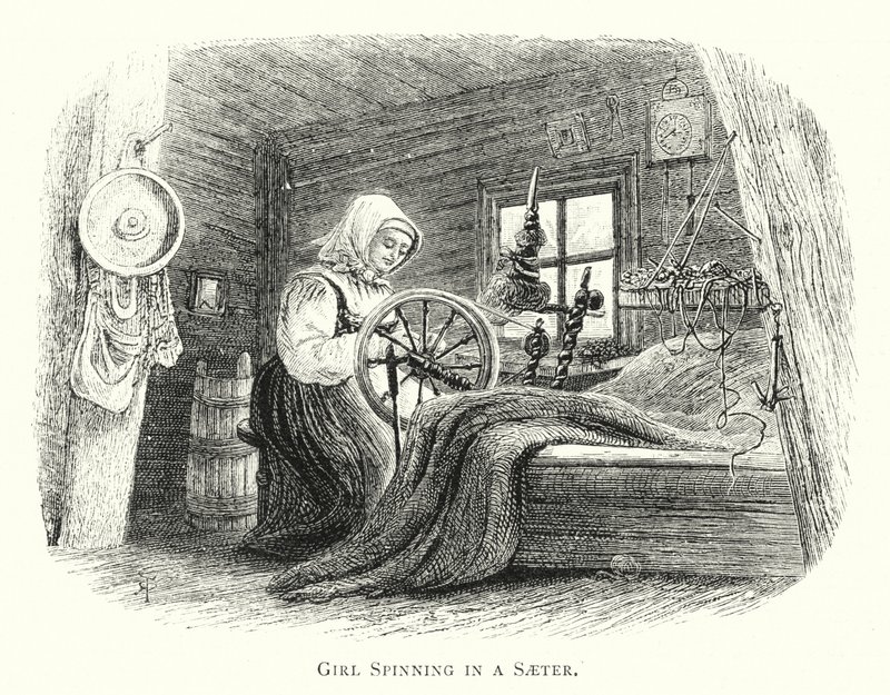 Mädchen beim Spinnen in einer Saeter von English School