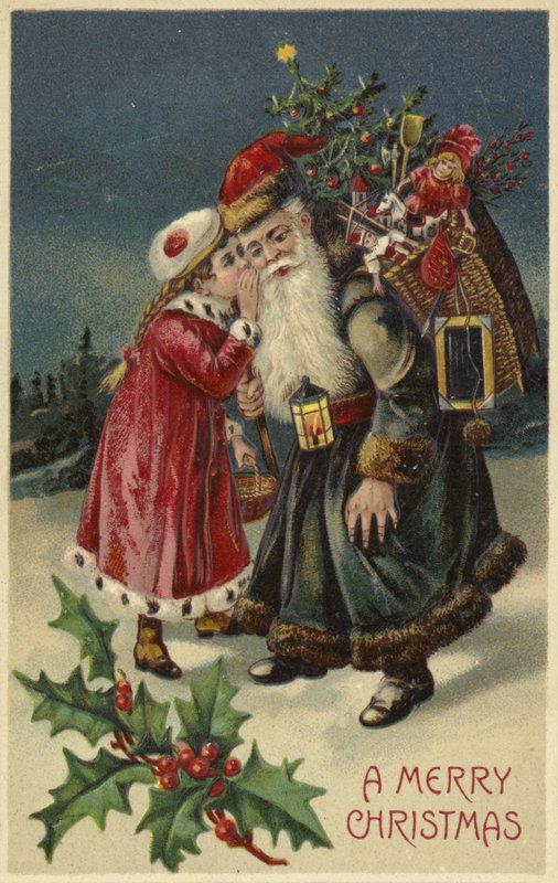 Mädchen spricht mit dem Weihnachtsmann von English School