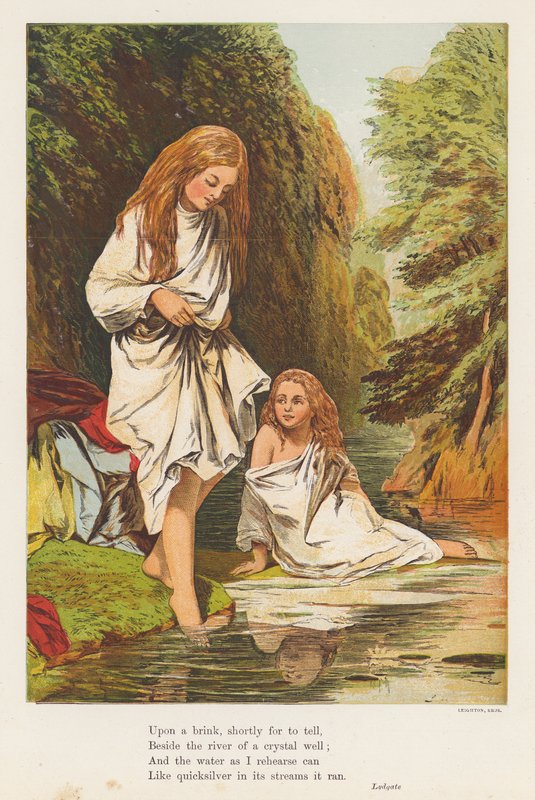 Mädchen baden in einem Bach von English School