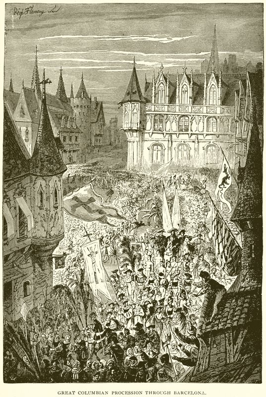Große Kolumbus-Prozession durch Barcelona von English School