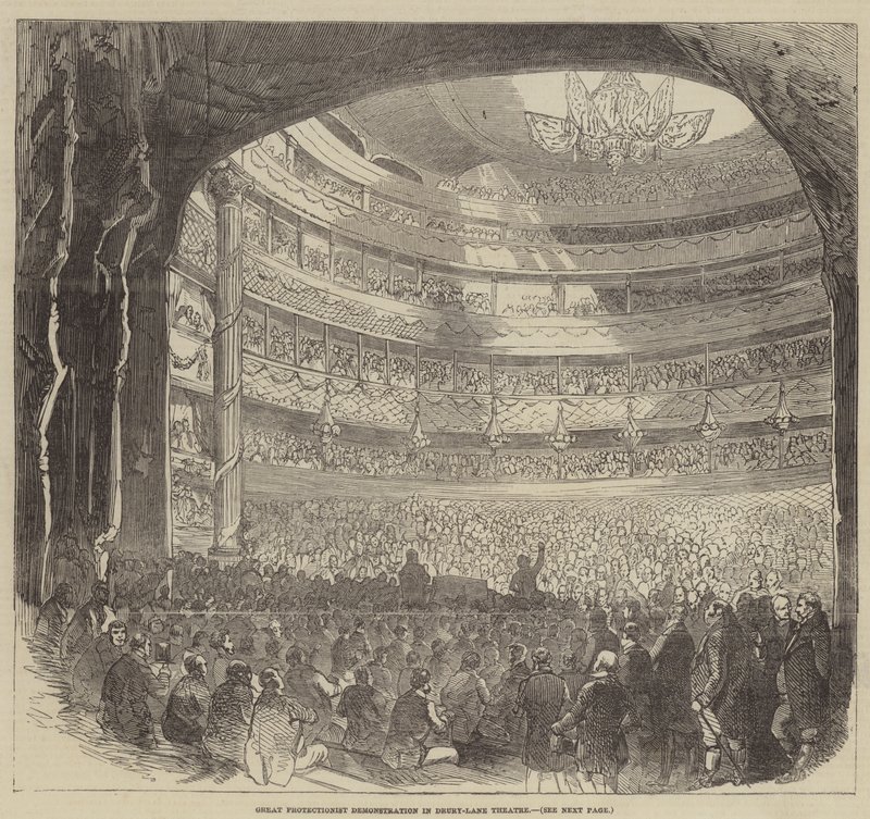 Große Protectionisten-Demonstration im Drury-Lane Theatre (Stich) von English School