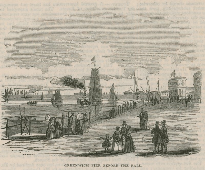 Greenwich Pier vor dem Einsturz von English School