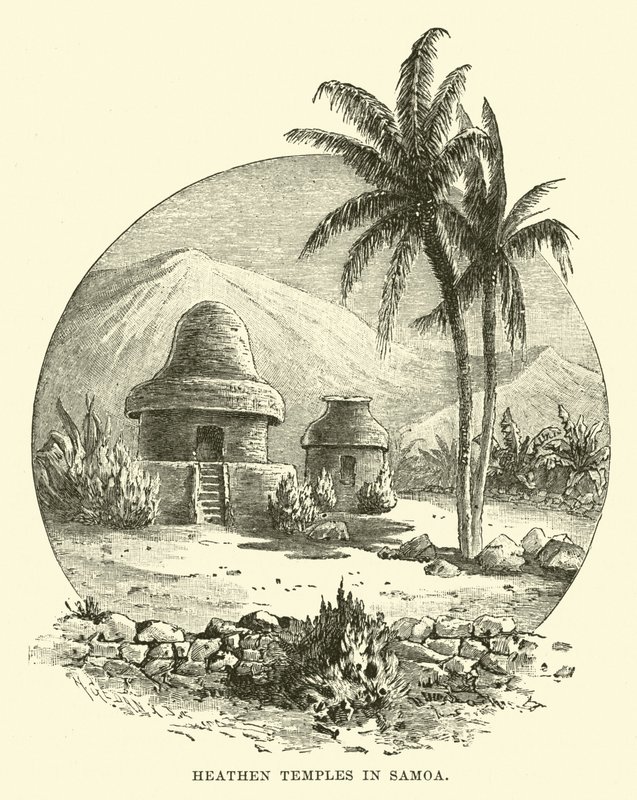 Heidnische Tempel in Samoa von English School