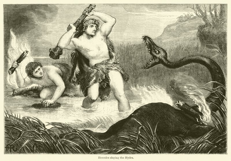 Herkules tötet die Hydra (Gravur) von English School