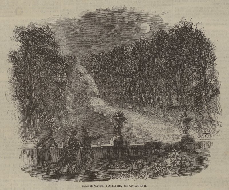 Illuminierter Wasserfall, Chatsworth von English School