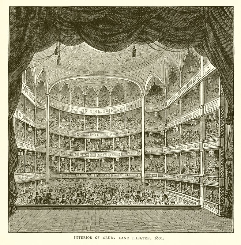 Innenraum des Drury Lane Theaters, 1804 von English School
