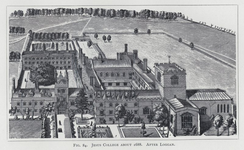 Jesus College um 1688, nach Loggan (Gravur) von English School