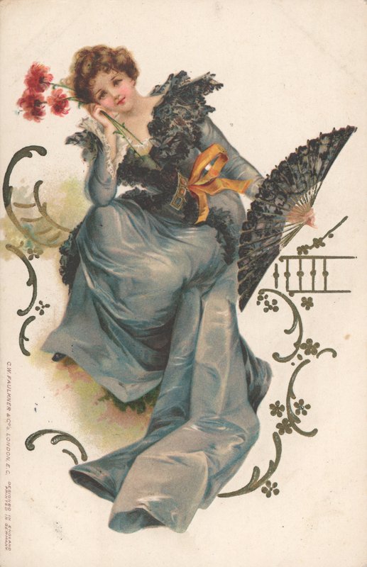 Dame mit Fächer und Blumen von English School