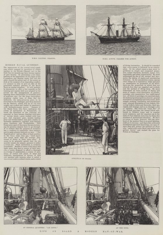 Leben an Bord eines modernen Kriegsschiffs (Gravur) von English School