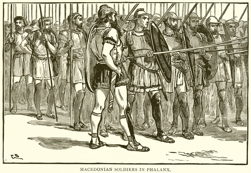 Makedonische Soldaten in Phalanx von English School