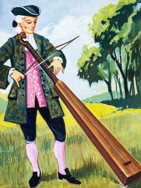 Mann, der ein Monochord spielt von English School