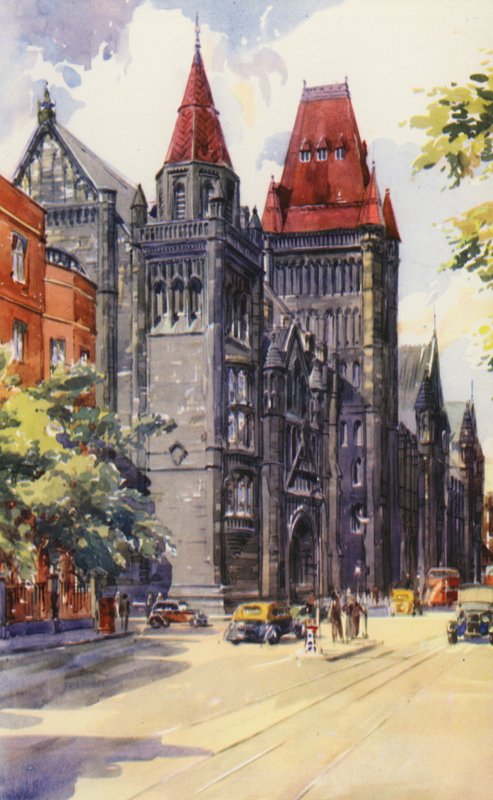 Universität Manchester (Farblithografie) von English School